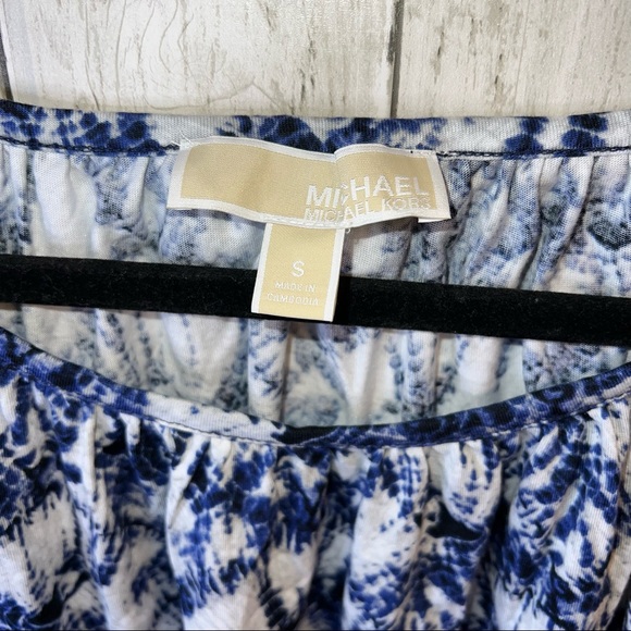 Michael Kors Tie Dye Blouse True Navy Blue White Size Small Scoop Neck - Picture 2 of 8